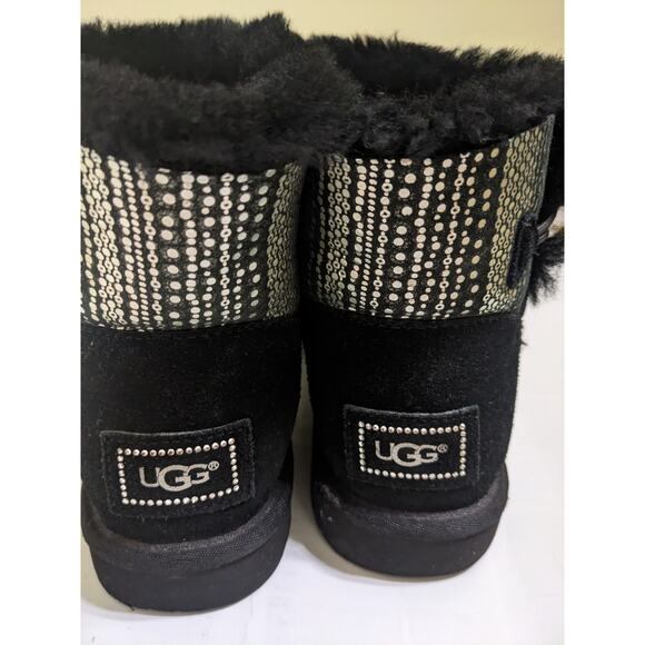 Size 9 UGG Mini Bailey Glimmer Metallic Polka Dot Bling Button Black Boots Shoes - Picture 6 of 12